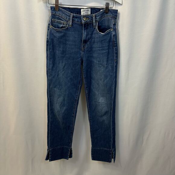 Frame Le Nouveau Straight Jeans Fisher Beach Mid Rise Split Hem Denim 26 - Picture 1 of 5